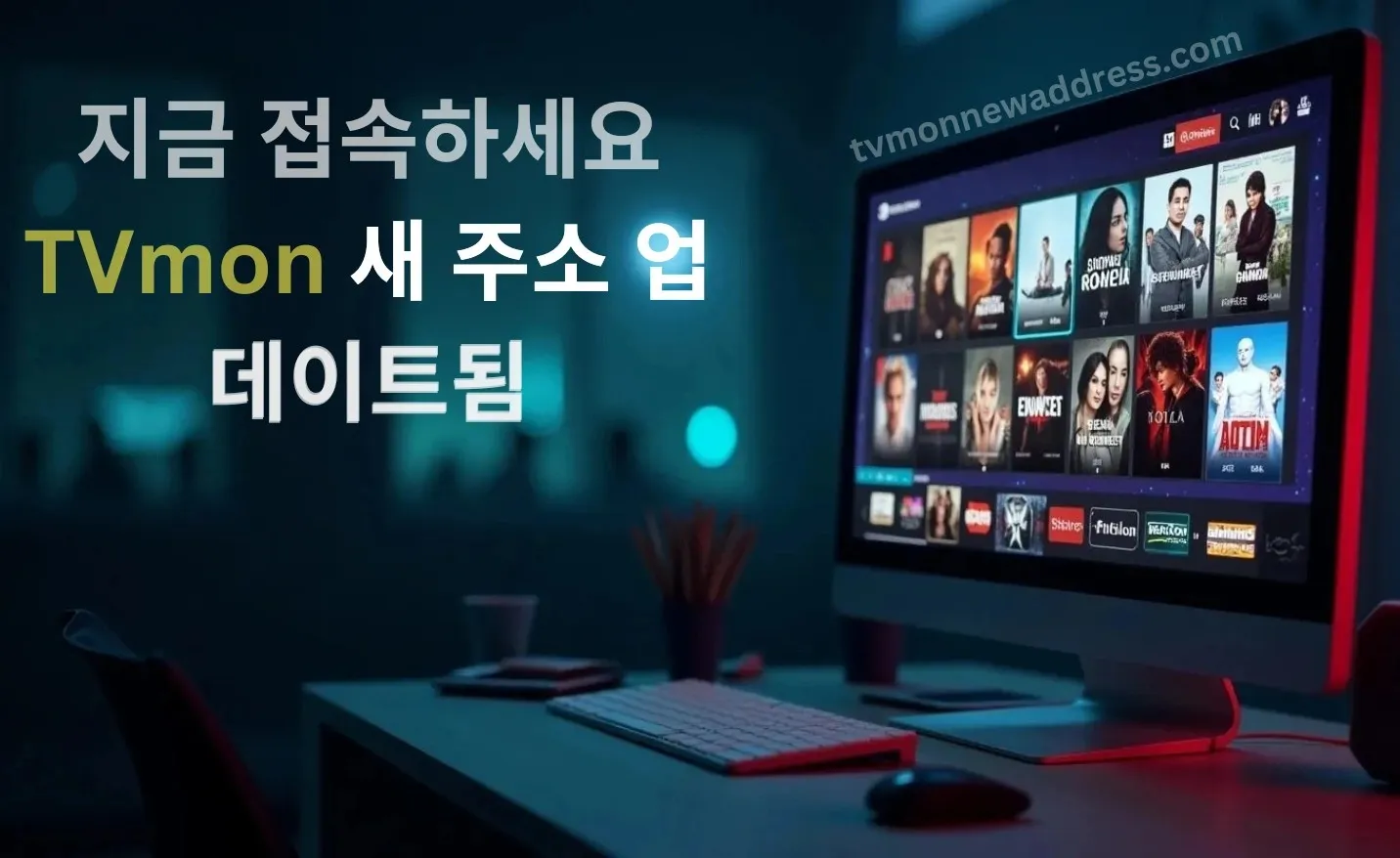 영화와 프로그램을 화면에 표시하는 디지털 스트리밍 사이트인 TVMon은 무료 액세스 및 잦은 도메인 변경을 상징합니다.
